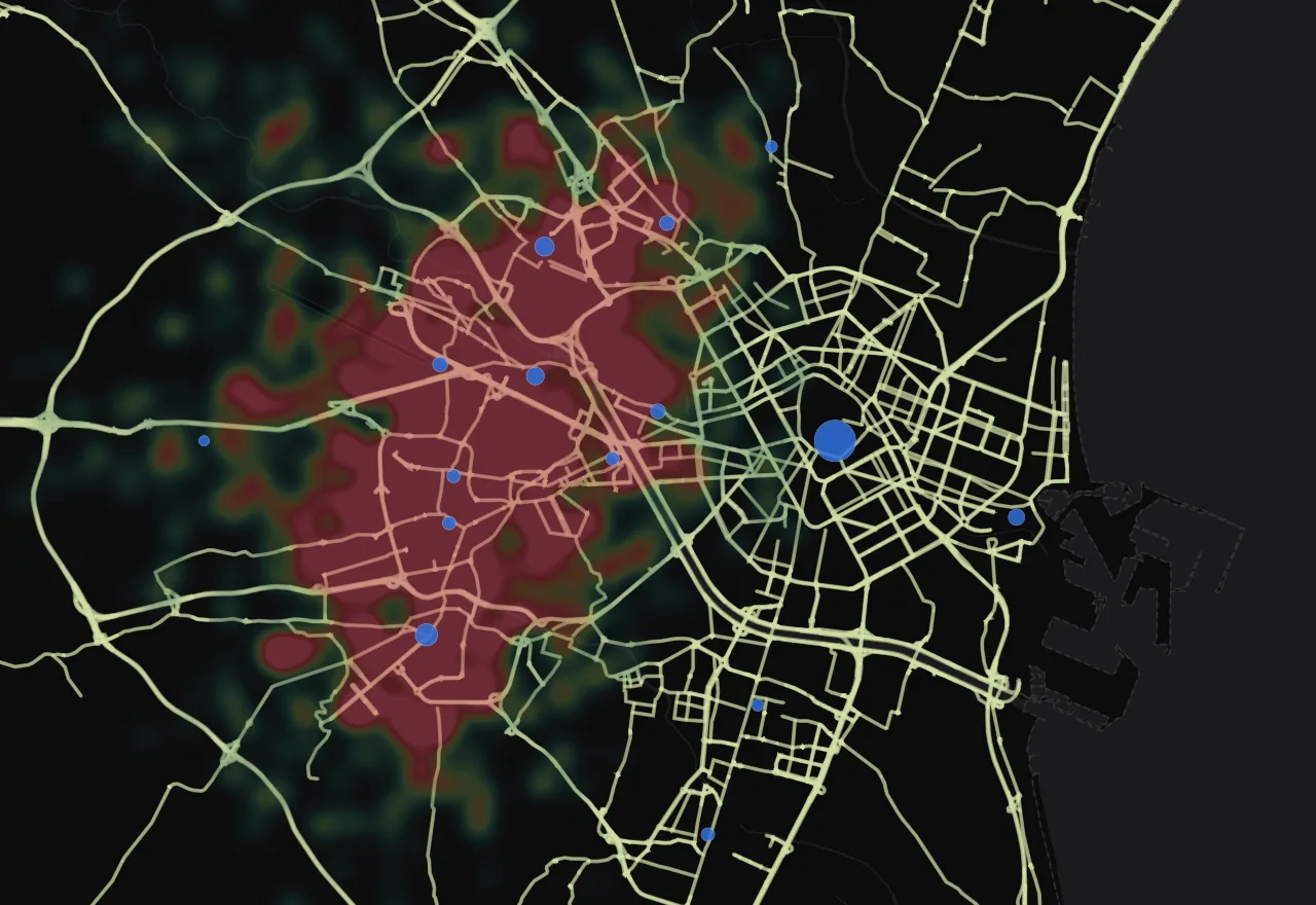 Mapa analítico de València con densidad de actuaciones por zona